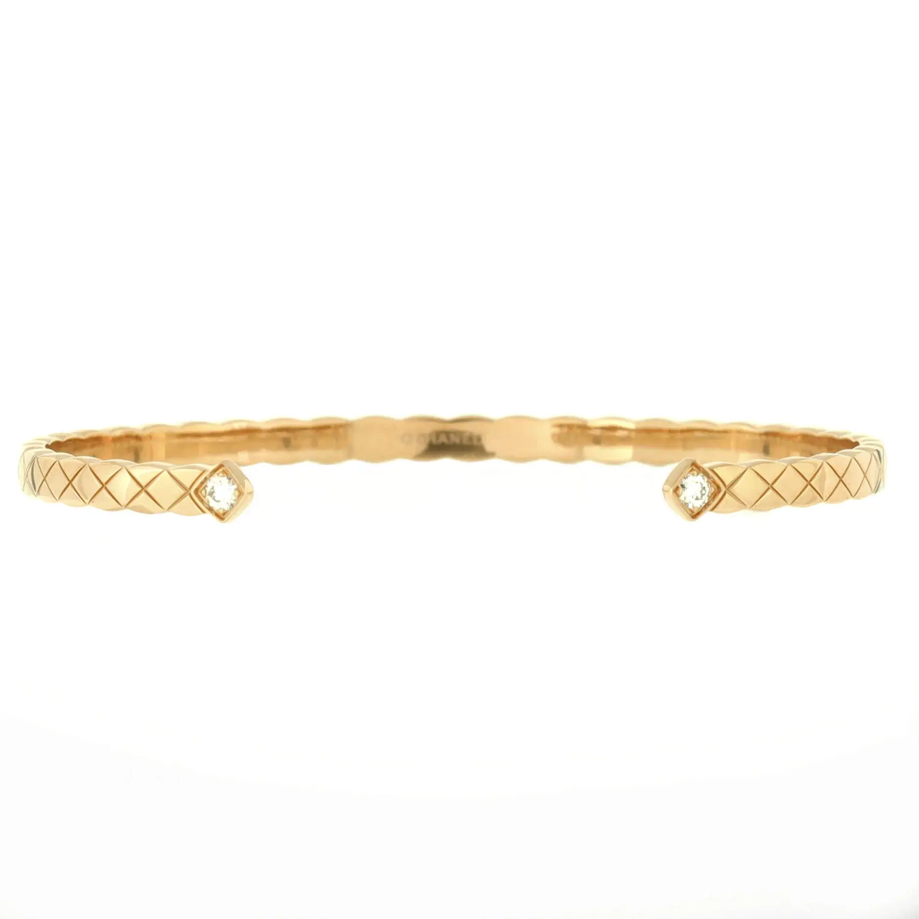 Pre-owned Chanel Coco Crush Cuff Bracelet 18K Beige Gold with Diamonds by Rebag