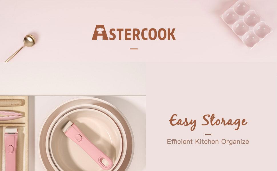 Astercook 21 Pcs Pots and Pans Set Nonstick - Kitchen Cookware Set with Detachable Handle,Dishwasher Oven Safe Aluminum Durability Cooking