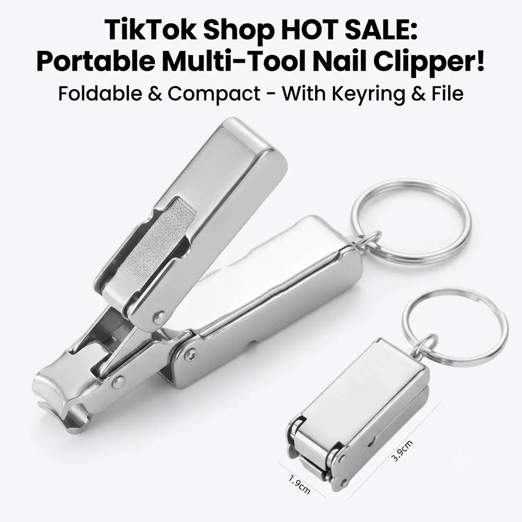 Portable Stainless Steel Multi-Tool Keychain Accessory - Heavy-Duty Sharp Cutter with Key Ring, File, Nail Supplies, Compact Foldable for Thick Nails, Travel Pocket Hand Care Manicure Pedicure Tool, Nail Care