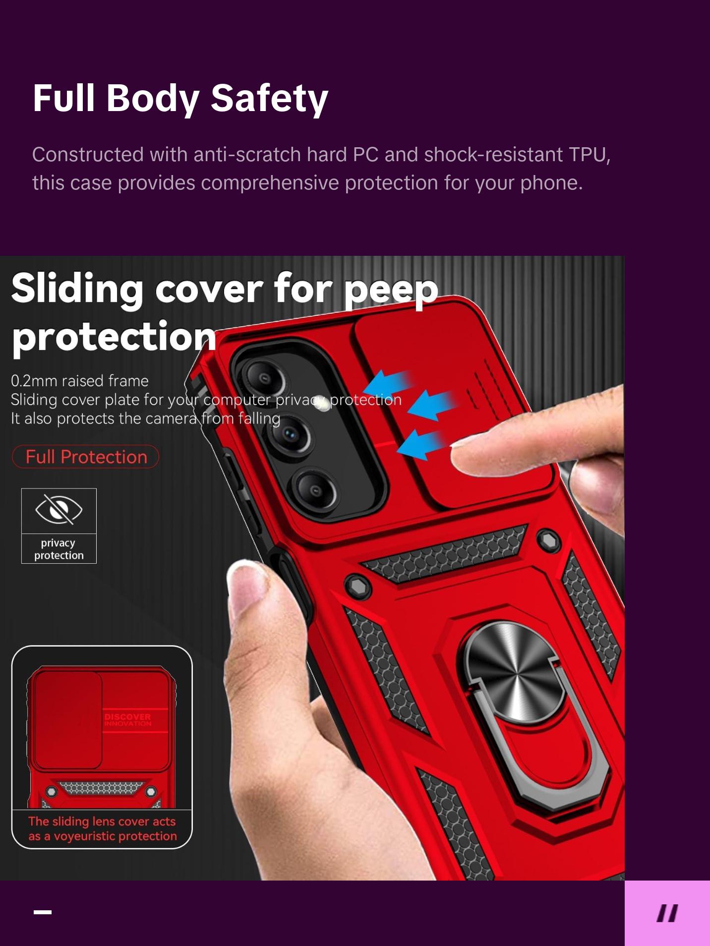 Sunstory Phone Case for Samsung Galaxy A16 5G Case with HD Screen Protector & Slide Camera Cover & Kickstand, [Military-Grade] Phone Case for Samsung A16 Phone (Red) SunStory