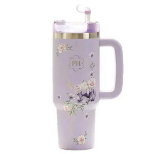 Vaso Termico 40 Onzas con Diseño Floral y Monograma PH Ideal para Bebidas Calientes y Frías