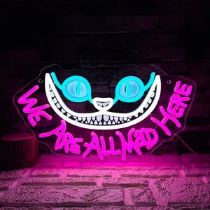 LED neon light "we are all mad here" wall sign,USB powered, Decorative Neon Light, Led Mood Light, Home Decor Lighting, interesting decoration neon for modern home walls, Home Decoration Lamp