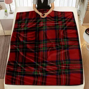 Vintage Plaid Flannel Blanket, Soft Skin-Friendly Lightweight Warmth, Ideal for Home Office Naps Travel, Essential Winter Cover