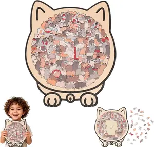135-Piece Cat-Shaped Morandi Contour Border Wooden Puzzle High-Difficulty Irregular Stress-Relief Toy Desktop Decor Ideal Birthday & Holiday Gift