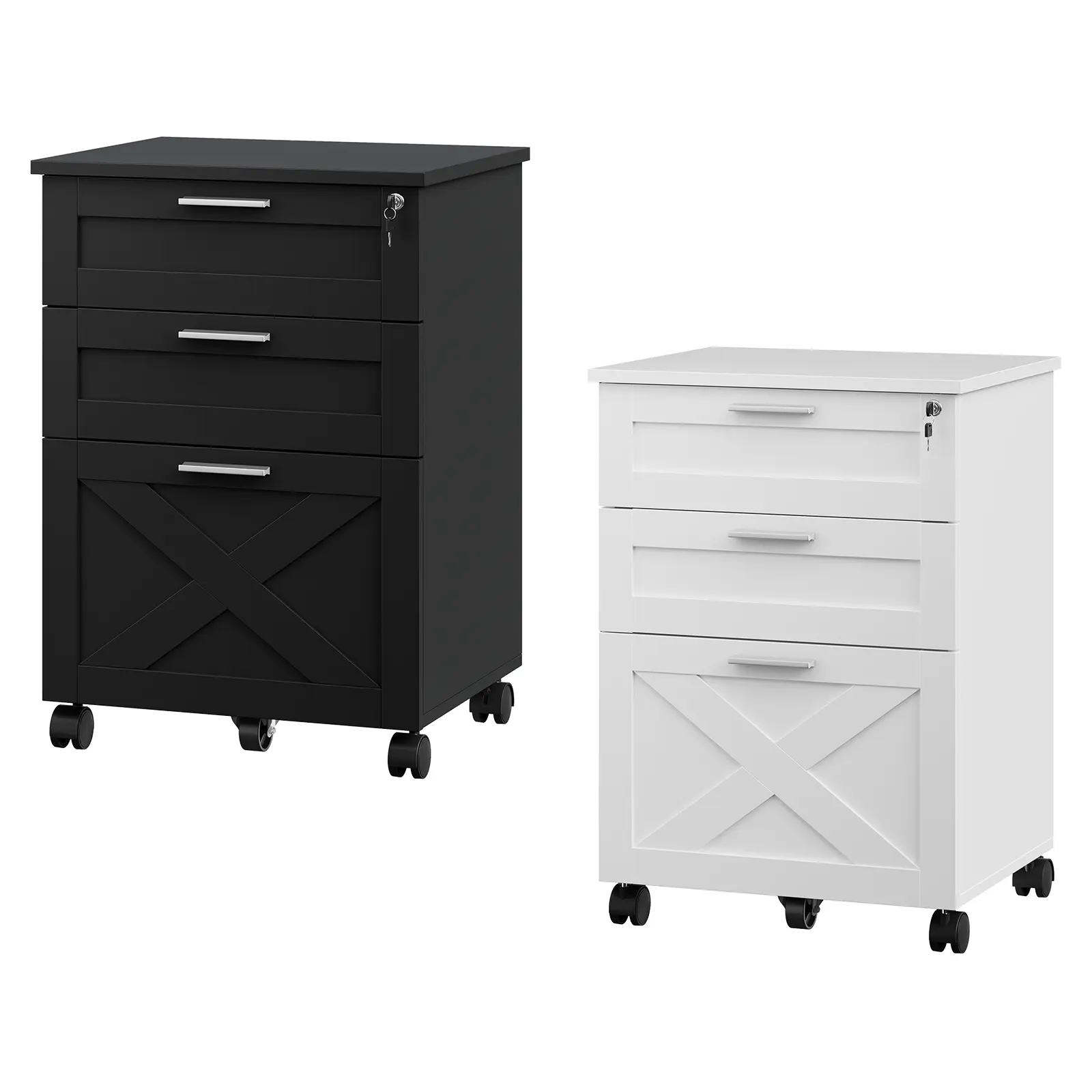 Garvee Upgraded-Wooden File Cabinet, Lockable 3 Drawer Mobile Cabinet With Wheels, Compact Under Desk Storage For Letter, Legal And A4 Documents, Classic Color