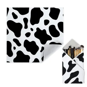 Cow Pattern Makeup Bag Set, 1 Count Portable Makeup Bag with Brush Holder & 1 Count Makeup Remover Bag, Makeup Tool Organizer for Women & Girls, Cosmetic, Makeup Brush Storage