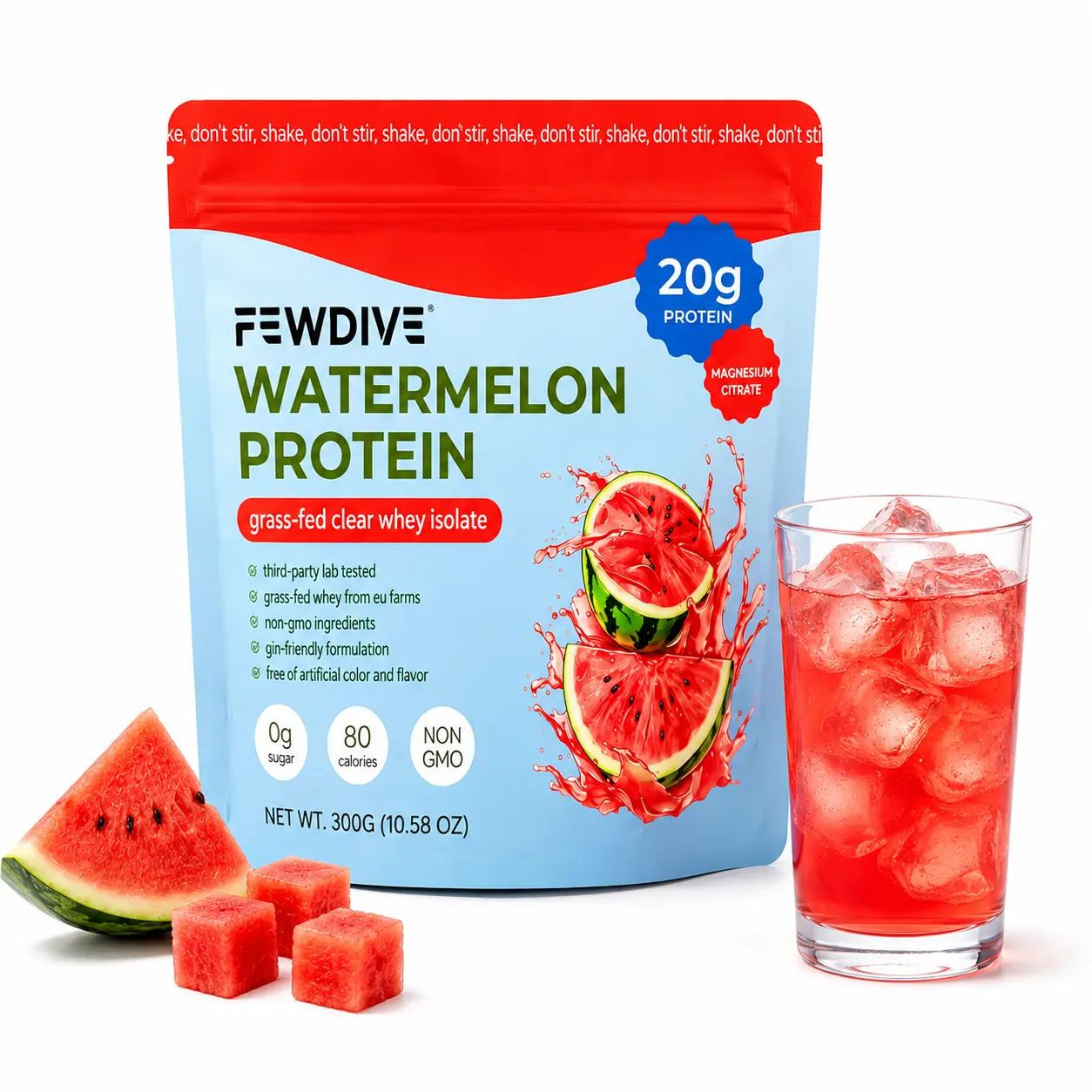 FEWDIVE Clear Whey Isolate Protein Powder + Collagen Protein + Magnesium Blend | Grass Fed Protein - Vitamins 20g Protein, 80 Calories, 0g Sugar, Light & Refreshing Zero Sugar Fruity Protein Drink | Lactose & Gluten Free for Daily Nutrition