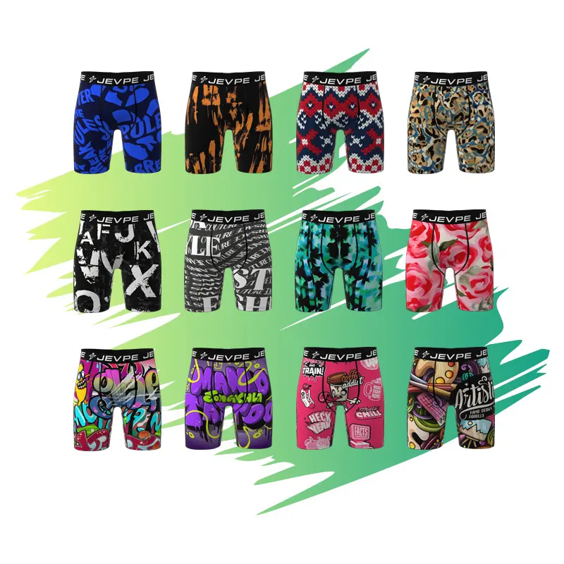 JEVPE Men's 6-Pack Assorted Graffiti Boxer Briefs, Soft Stretch Moisture-Wicking Tagless Underwear with Open Fly, Elastic Waistband, Washed for All-Day Sports Performance, Menswear Essential