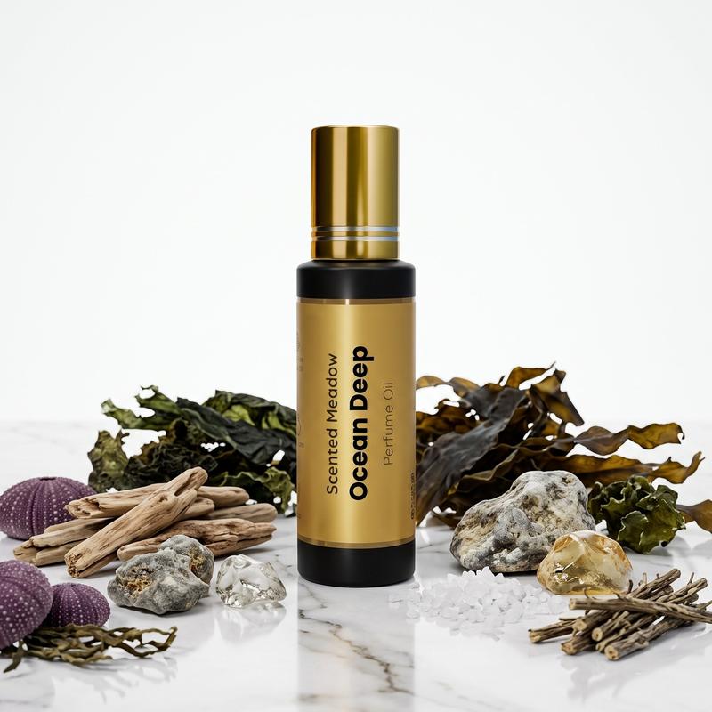 Scented Meadow Ocean Deep – Salty Bergamot & Seaweed Musk Wood Luxury Concentrated Perfume Oil for Men – Long Lasting Alcohol-Free Roll-On