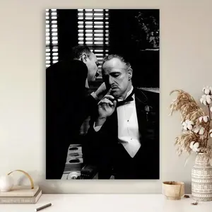 Frameless Poster  1pc   Canvas Wall Art Poster - The Godfather Black And White Still With Marlon Brando & For Man, Modern Classic Decor For Living Room, Bedroom, Home Office, Bar - Vertical Wall Hanging Art Print On Canvas, Large Canvas Wall Art