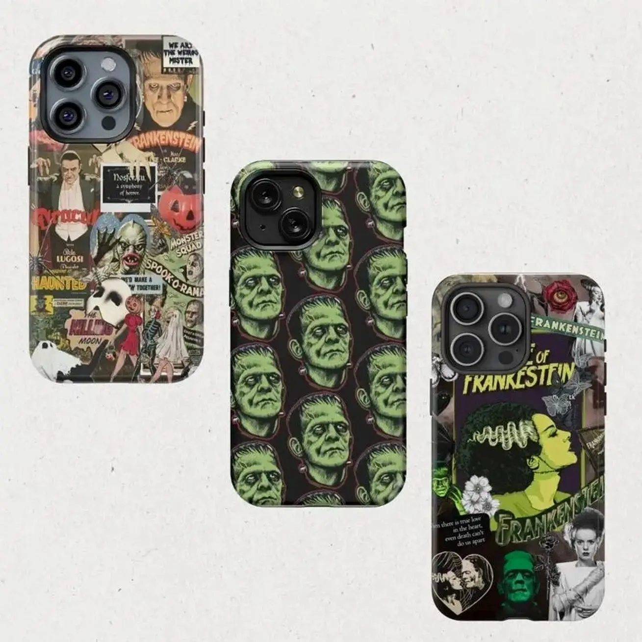 Frankenstein iPhone Case, Colorful Classic Monsters Design with Dracula Compatible with iPhone X, 11, 12, 13, 14, 15, 16, 17 Series & Galaxy Series