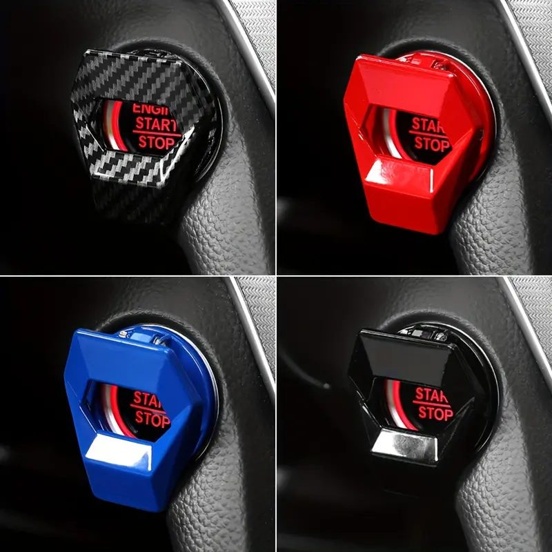 2pcs Carbon Fiber Car Start Button Cover - Scratch-Resistant, Decorative Red & Black Ignition for Switch Protector for Enhanced Interior Protection