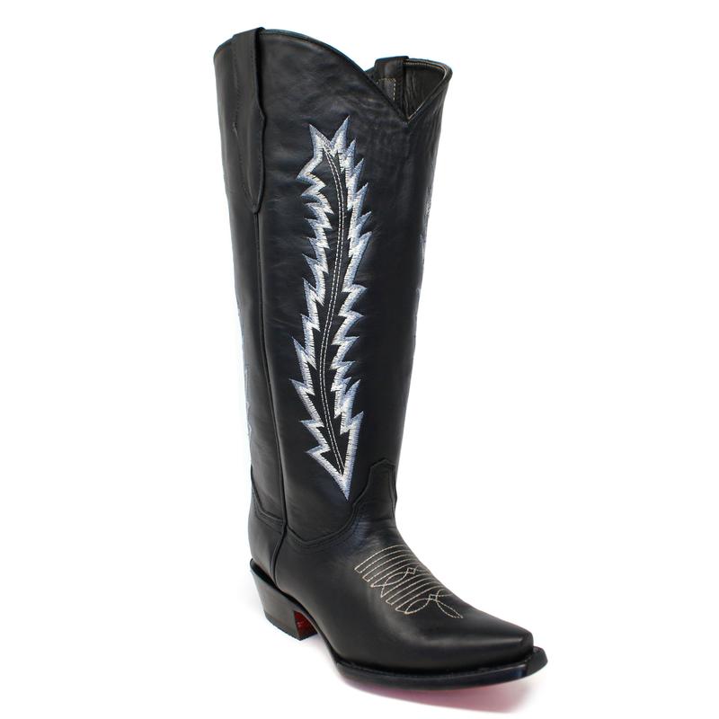 Ranchers Women's Leather Knee-High Wide Calf Cowboy Boots - Black