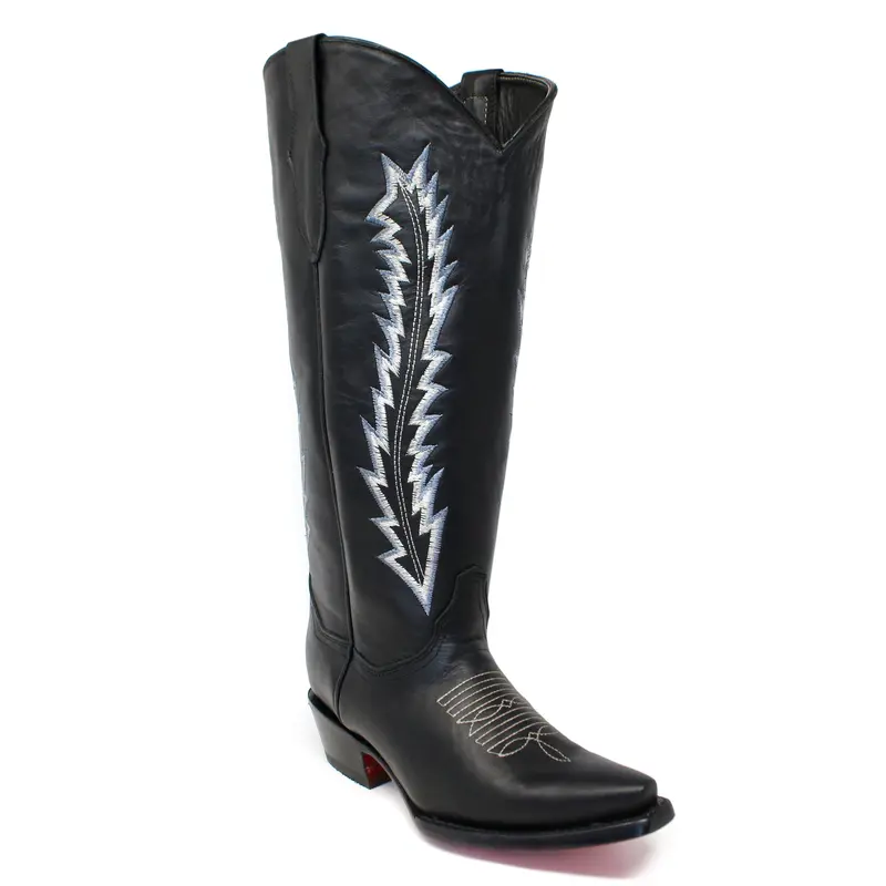 Ranchers Women's Leather Knee-High Wide Calf Cowboy Boots - Black