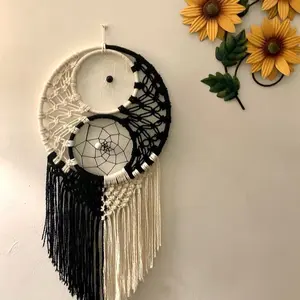 Ying Yang Handmade Macrame Dream Catcher Wall Hanging Fiber Art Tapestry Boho Alternative Decor