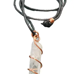 Copper Wrapped Clear Quartz Pendant