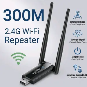 2.4G 300Mbps Wireless USB WiFi Repeater Extender - WiFi Signal Amplifier Booster - Long Range Wi-Fi Router Home Network Extension