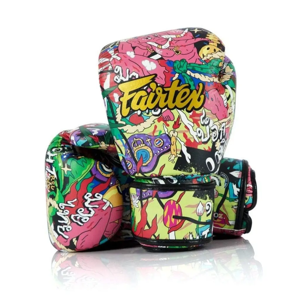Fairtex x URFACE Pop Art Limited Edition Muay Thai Boxing Gloves, Handmade Microfiber Leather Athletic Sports Gloves with Shock Absorbent Foam Core