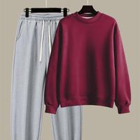 Grey pants burgundy sweater