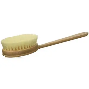 Long Handle Dry Body Brush - Natural Tampico Fiber Bristles - Solid Lotus Wood Handle