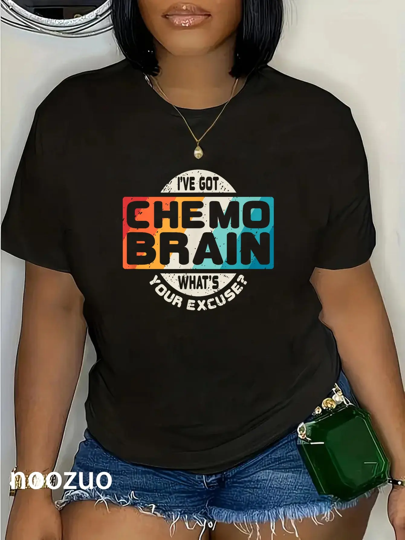 Women's 100% Cotton Short-Sleeve Vintage Streetwear Top - Chemo Brain Cancer Awareness Gift T-Shirt