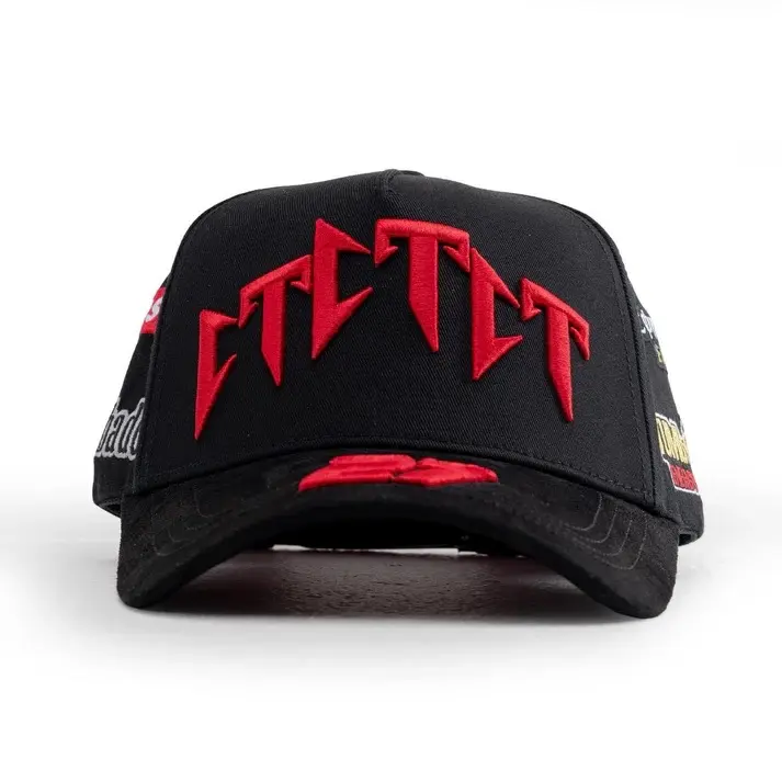 Ct Racing X El Barbas Hats - Black Embroidered Red Logo Snapback Hat