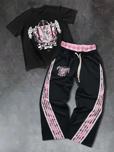 Men's street style casual printed two-piece shorts set for spring and summer, suitable for everyday wear in all seasons, as well as a street style look for parties.