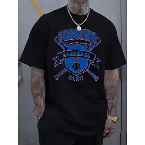 Men's Toronto Baseball Graphic T-Shirt - Royal Blue Casual Crew Neck Short Sleeve Tee with "EST 1977" Design, Comfortable Summer Shirt for Sports & Casual Attire