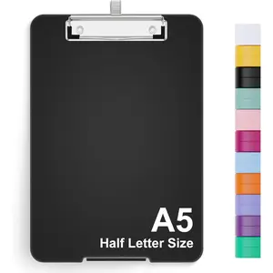 A5 Clipboard with Storage, Metal Retractable Pen Holder, 6 x 9''  Plastic Foldable Clip Board, Size 9.4 x 6.1 x 0.9 in, Office Supplies, School Supplies, Menu Box for Work, Black