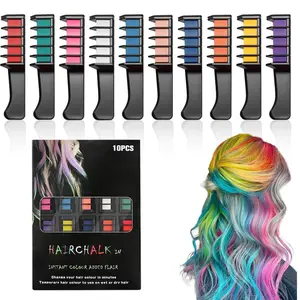 Hair Chalk Comb Set, 10pcs/set Temporary Hair Dye Comb, Hair Styling Accessories for Women & Girls, Hair Color Tool for Party, Daily Clothing Decor
