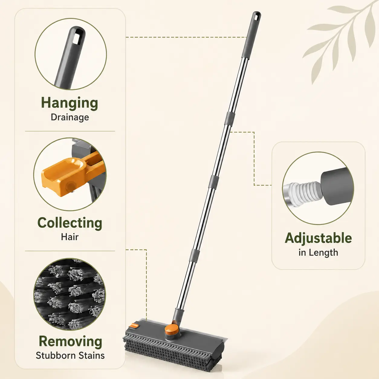 Long-handled floor cleaning brush, 2-in-1 sweeping and brush, a must-have for cleaning hard-to-reach corners of your home.