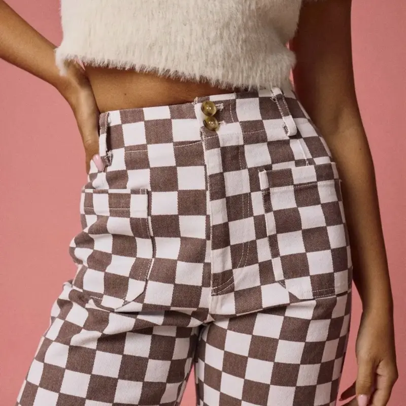 Brown and white checkered jeans Womenswear
