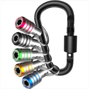 Bit Holder, 1/4inch Drill Bit Holder Keychain for Impact Driver Pull Back to Unlock Quick Change Magnetic Screwdriver Bit Holders-5Pcs