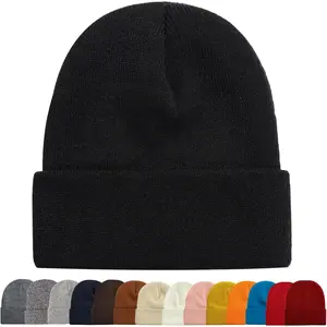 2 Packs Beanie for Men Women Men's Beanie Hat Acrylic Knit Cuff Beanie Cap Slouchy Knit Skull Cap Warm Winter hat