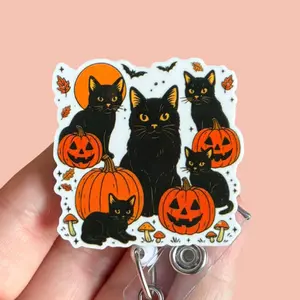 Glitter My Badge Halloween black cat badge reel for nurse and hospital workers. Badge clip Badge pull - Retractable swivel clip with a 360 rotation. Great gift for coworker.
