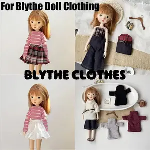 For Blythe Doll Clothing Turtleneck Sweater Plaid Shirt Jeans Set Jk Pleated Skirt Dress Outfit Clothes OB22 OB24 1/6 HelloKitty