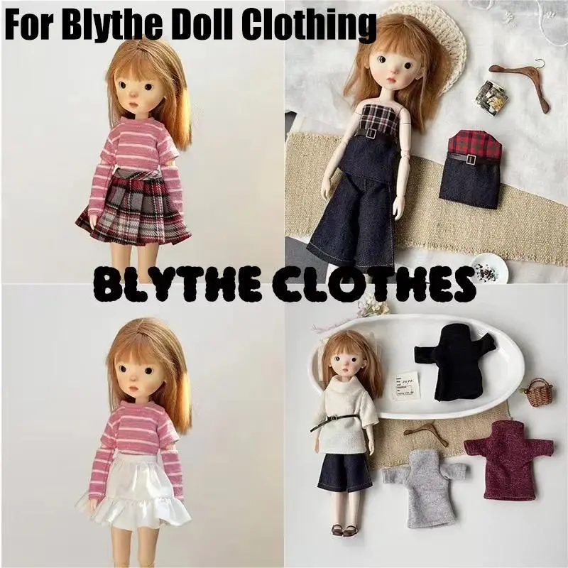 For Blythe Doll Clothing Turtleneck Sweater Plaid Shirt Jeans Set Jk Pleated Skirt Dress Outfit Clothes OB22 OB24 1/6 HelloKitty