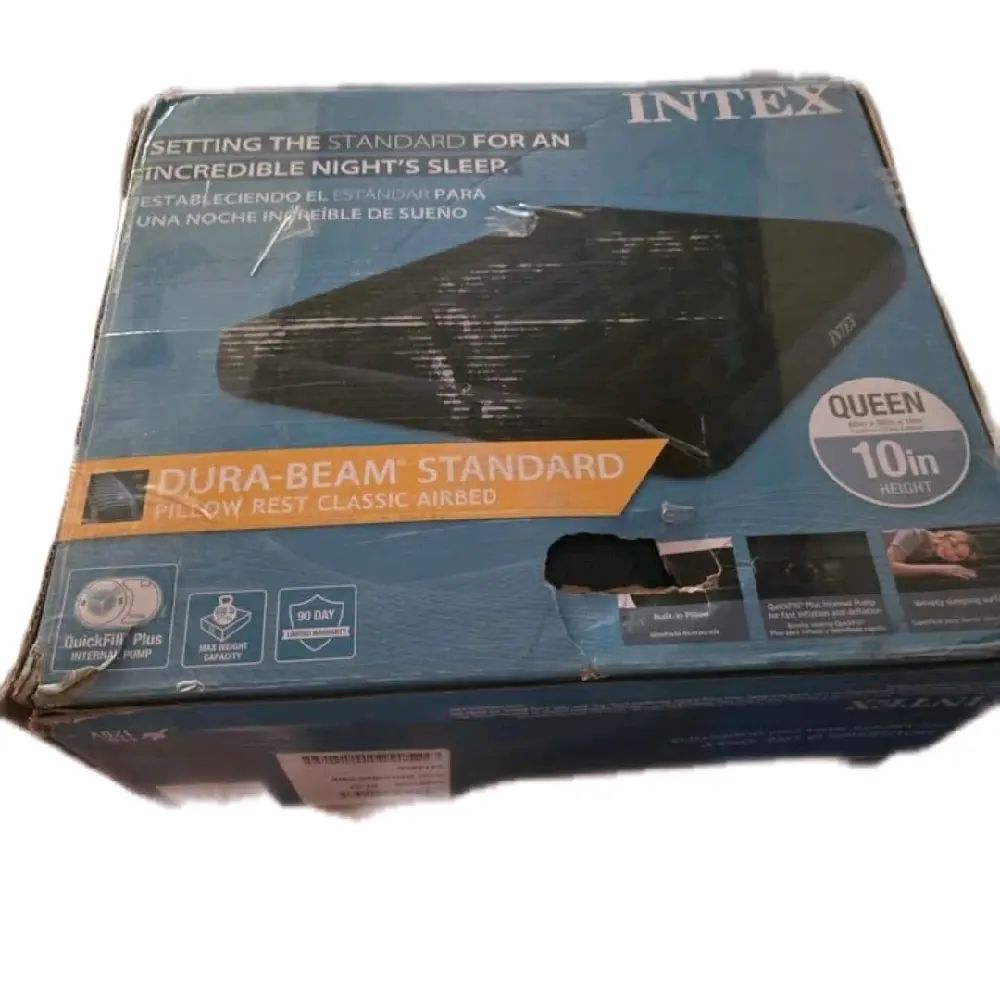 Intex Queen Size 10in Air Mattress Dura Beam Standard Pillow Rest Classic Airbed for Incredible Nights Sleep