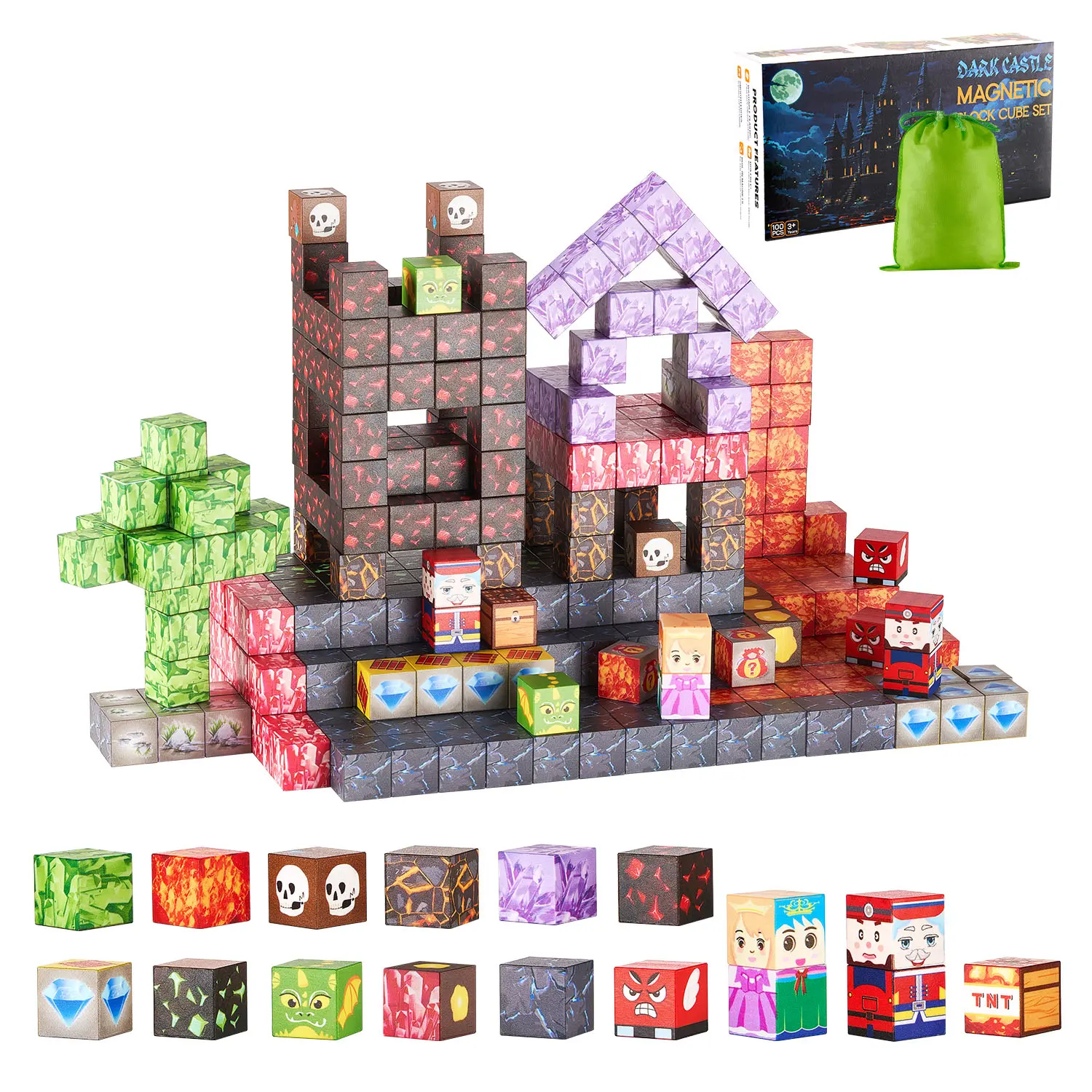 【SummerFinds】VEVOR 100 PCS Dark Castle Magnetic Blocks Set, Magnetic Building Cubes, STEM Montessori Sensory Construction Stacking Toys, Christmas Birthday Gifts for 3+ Years Old Boys & Girls, Buildable Brick Buildings, Magnetic Block Buildings
