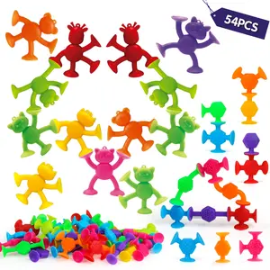 24/54 Piece Stress Relief Toys Set, Kids Stacking Building Toy Kit, Texture Suction Cup Toys, Animal Shapes, Color Recognition, 3-6 Years, Sensory Grippie Set