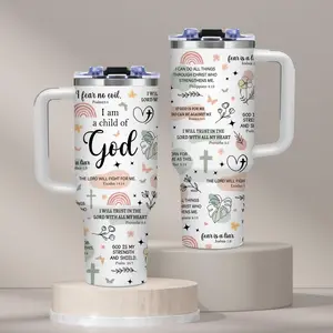 1PC Bible Verse Christian Faith 40oz Traveler Tumbler BPA Free With Handle & Straw Inspirational Floral Minimalist Design Printed Pattern For Home Office Outdoor Suitable For Mother's Day World Football Day Birthday Gift Tumbler