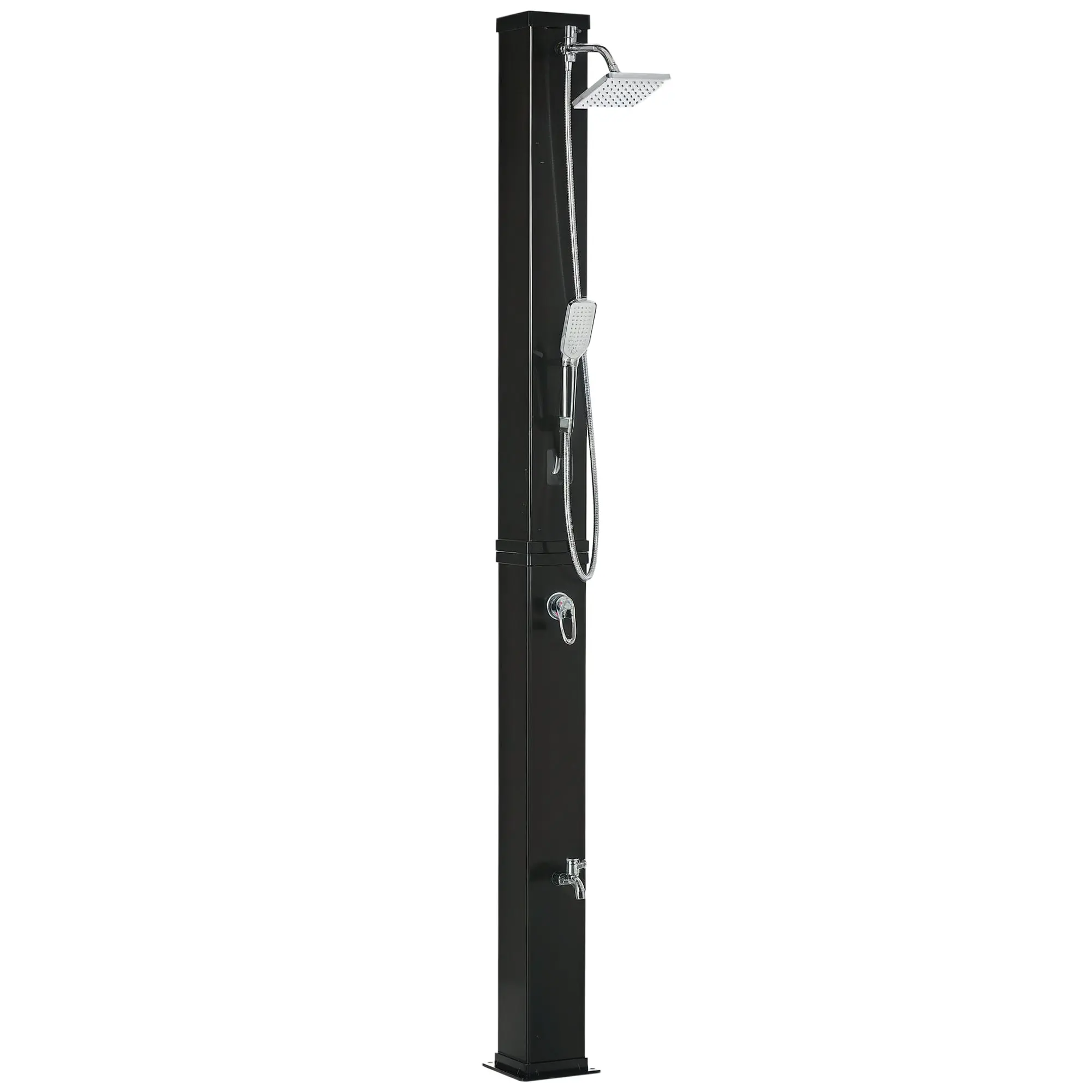 10.6 Gallons Solar Heated Shower with 360 Rotating Rainfall, Handheld Shower Head, Temperature Adjustment & Foot Shower, 2-Section Outdoor Shower for Backyard Poolside Beach Pool Spa, 7ft