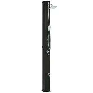 10.6 Gallons Solar Heated Shower with 360 Rotating Rainfall, Handheld Shower Head, Temperature Adjustment & Foot Shower, 2-Section Outdoor Shower for Backyard Poolside Beach Pool Spa, 7ft