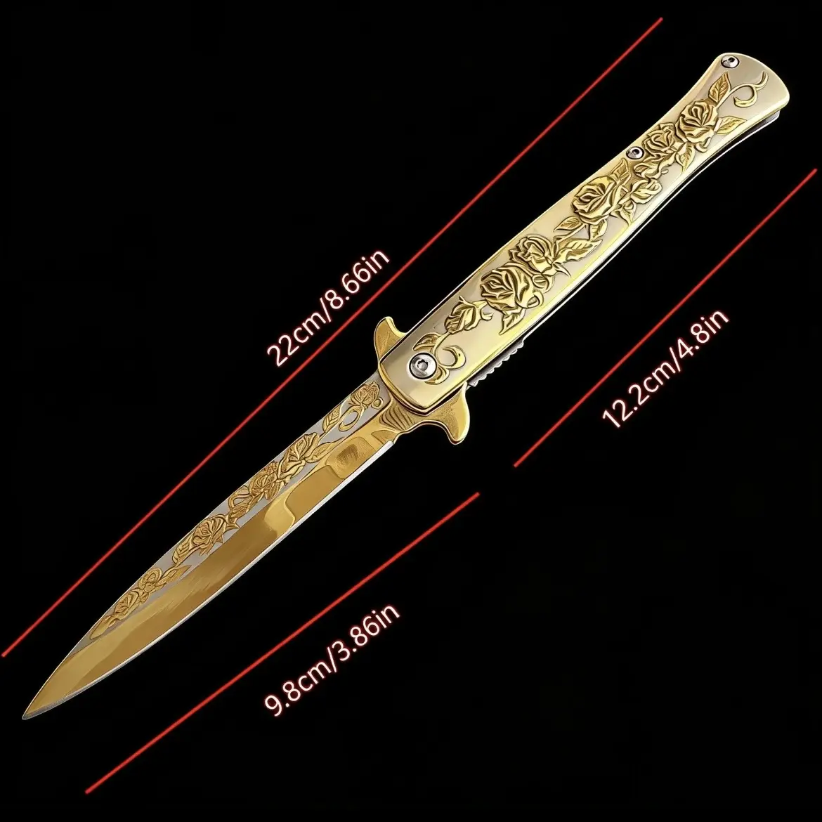 Rose Gold Folding Knife with Shiny Finish and Retractable Handle, Versatile Survival Equipment for Camping, Whittling, and Bushcrafting, Versatile Tool