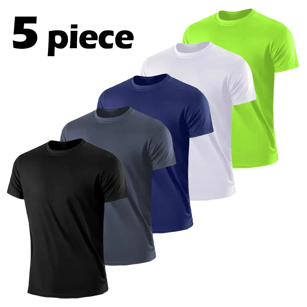 Men's 5-Pack Solid Color Quick-Dry T-Shirts – Breathable Athletic Tees for Gym, Running & Daily Wear