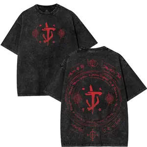 DOOM Eternal Men's Washed Short Sleeved Top, Unisex Game Shirt, Menswear Collar Fabric Seamless Tshirt Streetwear apparel Clothes Gamis Oversized Casual Cotton Black