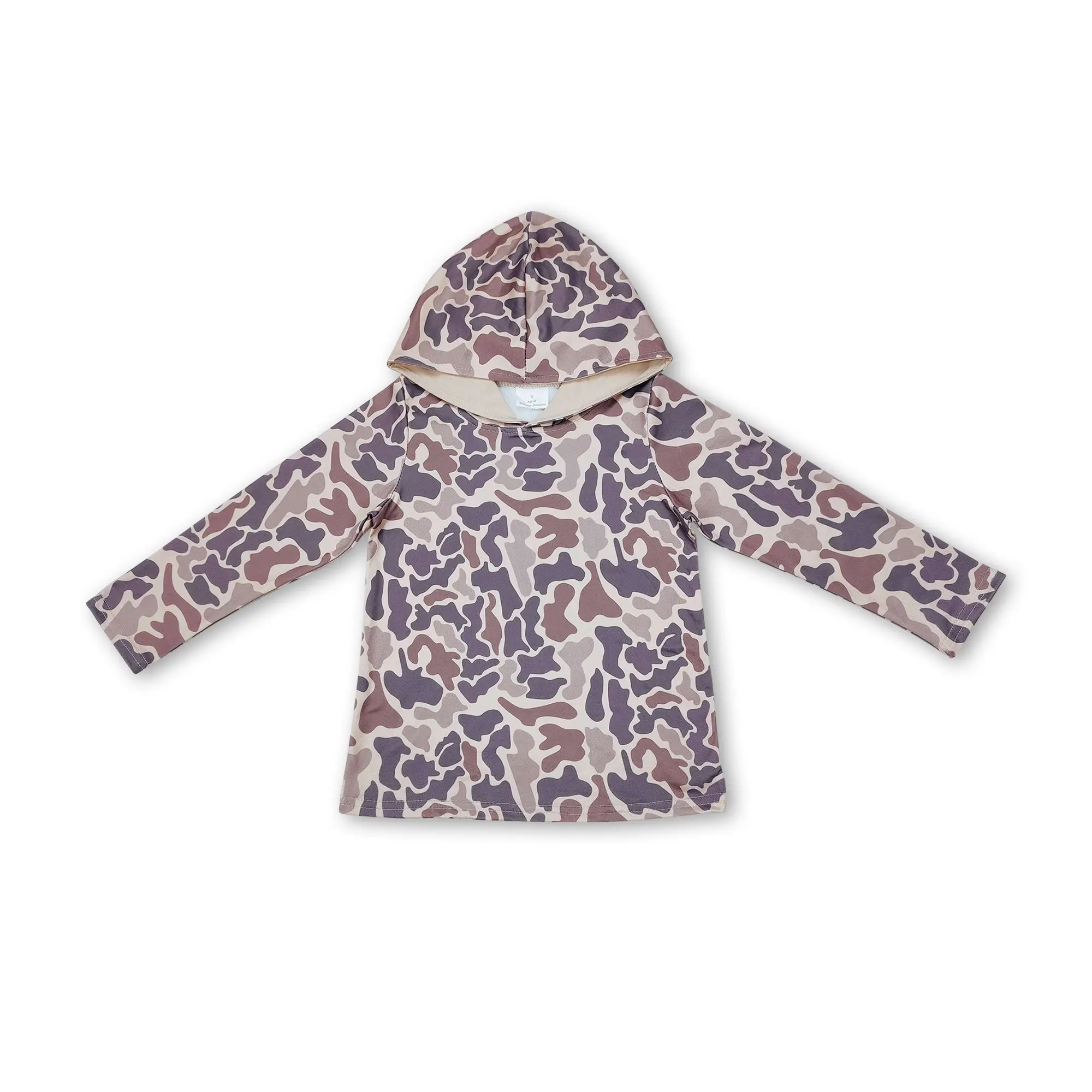 Boys' Beige Camouflage Pullover Hoodie - Fashion Hoodies, Casual Style, Comfy Quality, Cute Cozy Sweatshirt for Kids' Tops