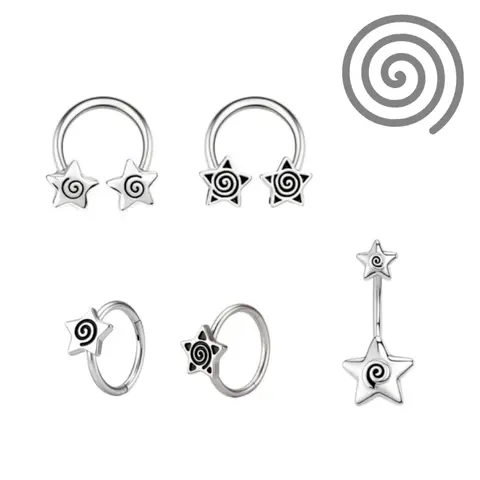 Oufer 2PCS 16G Spiral Star Horseshoe Septum Ring Daith Piercing Jewelry 316L Stainless Steel Hypoallergenic & Durable