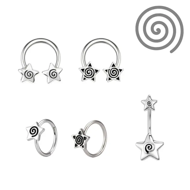 Oufer 2PCS 16G Spiral Star Horseshoe Septum Ring Daith Piercing Jewelry 316L Stainless Steel Hypoallergenic & Durable