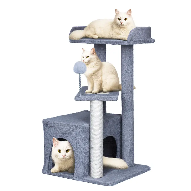 29" Cat Tree Tower for Indoor Cats - Multi-Level Condo, Plush Perch, Sisal Scratching Posts, Vertical Scratcher and Spring Ball Toy